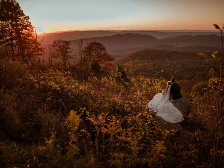 Couple on their wedding day at Shenandoah National Park in Luray, Virginia. 