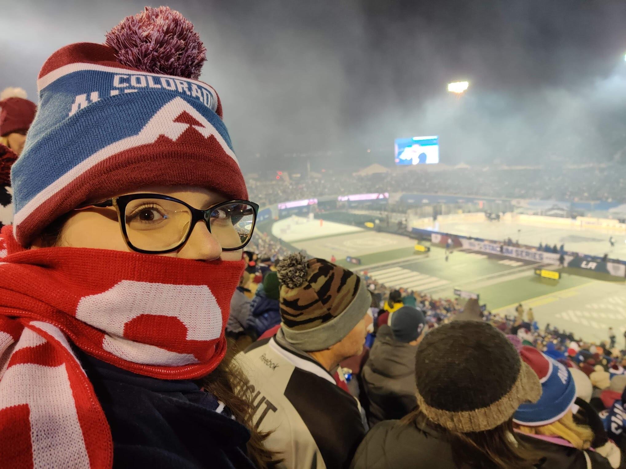 Outdoor Avalanche game at the Air Force Academy in Colorado Springs. Below freezing!
