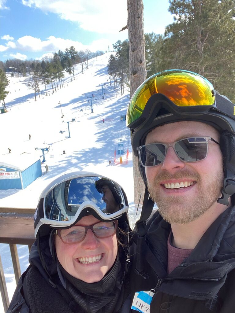 Skiing for Caleb's birthday. Pizza and French Fry, it's muscle memory! 