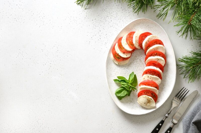 Elf themed Christmas party ideas - candy cane caprese