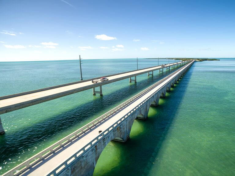 Aerial view along the seven mile bridge to the Florida keys