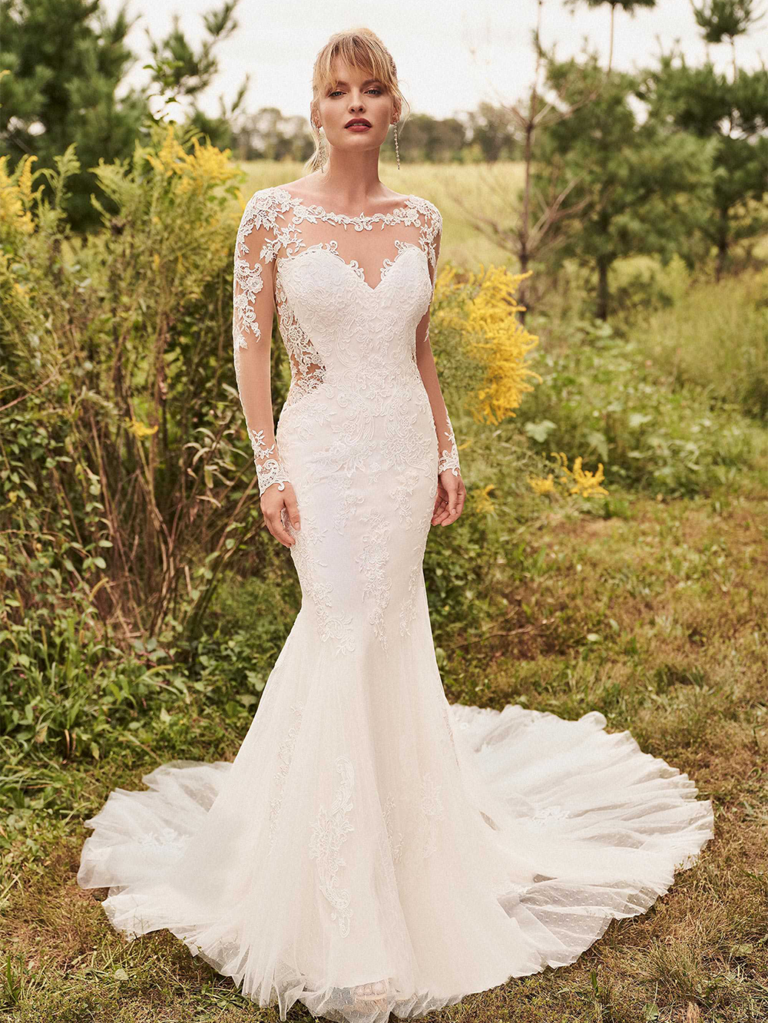 Illusion neckline wedding clearance dress with long sleeves