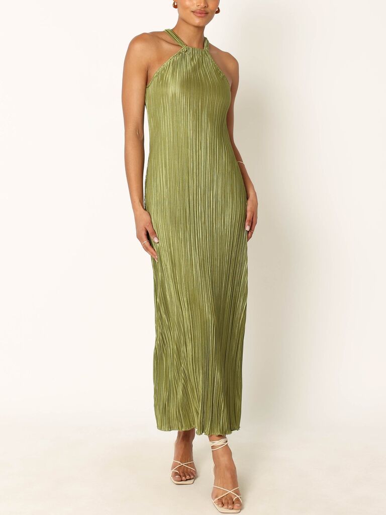 Petal & Pup green plisse midi beach wedding guest mother of the bride dress
