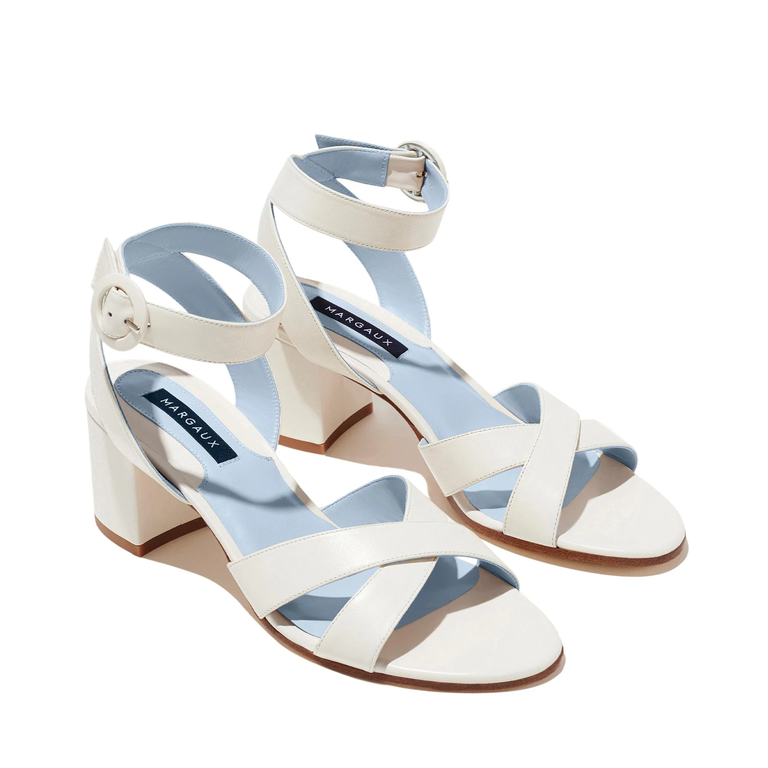 Margaux ivory bridal sandal with blue lining