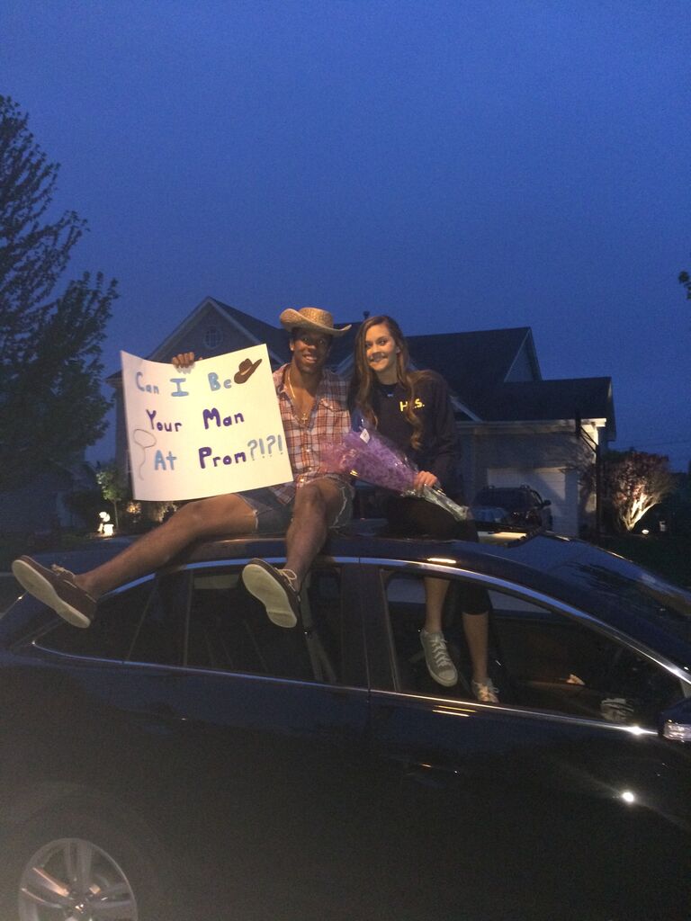 Jason and Kat officially met back in 2015 when they were set up as prom dates by their best friends Kellie & Scotty. Jason decided to ask Kat to prom by dressing in a cut-off flannel and jorts, while hanging out of the sunroof of a car as 'Your Man' by Josh Turner blasted in the background. 