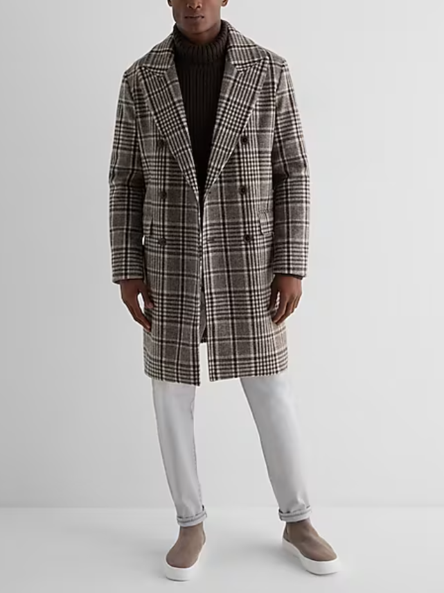 Express Plaid Double-Breasted Topcoat