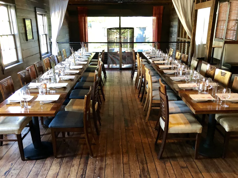 The tables are set at this old-school steakhouse.