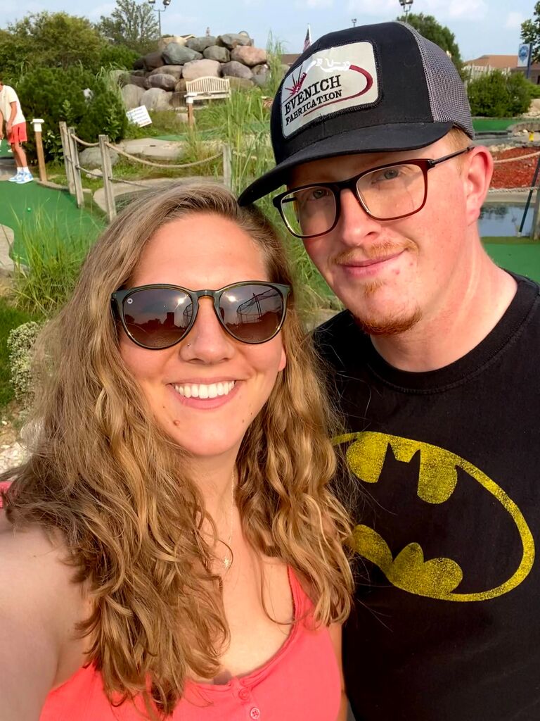 Our first date and picture together! We went to play putt putt, cornhole, and took some swings in the batting cages.