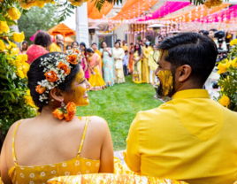 Bride and groom smiling with each other during Indian wedding planned by Avant Planning in San Jose, California