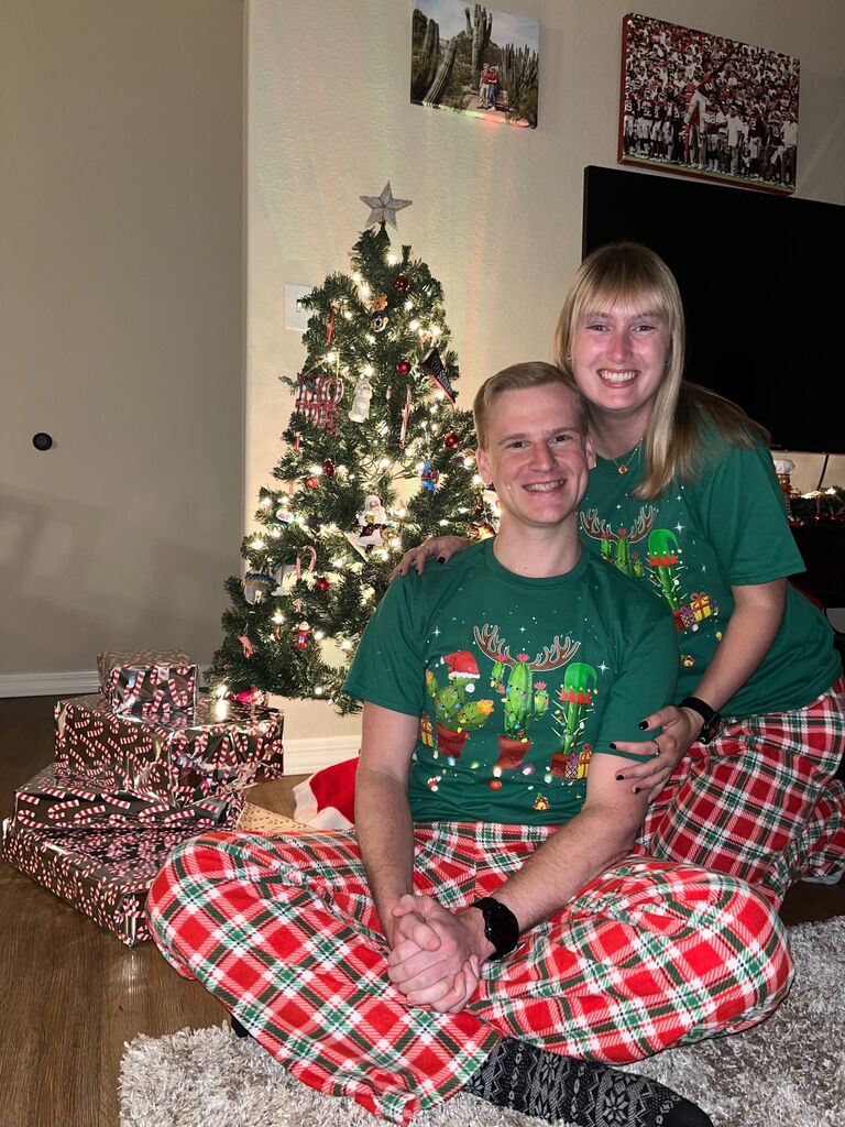 Took our first Christmas card photo in our first shared apartment