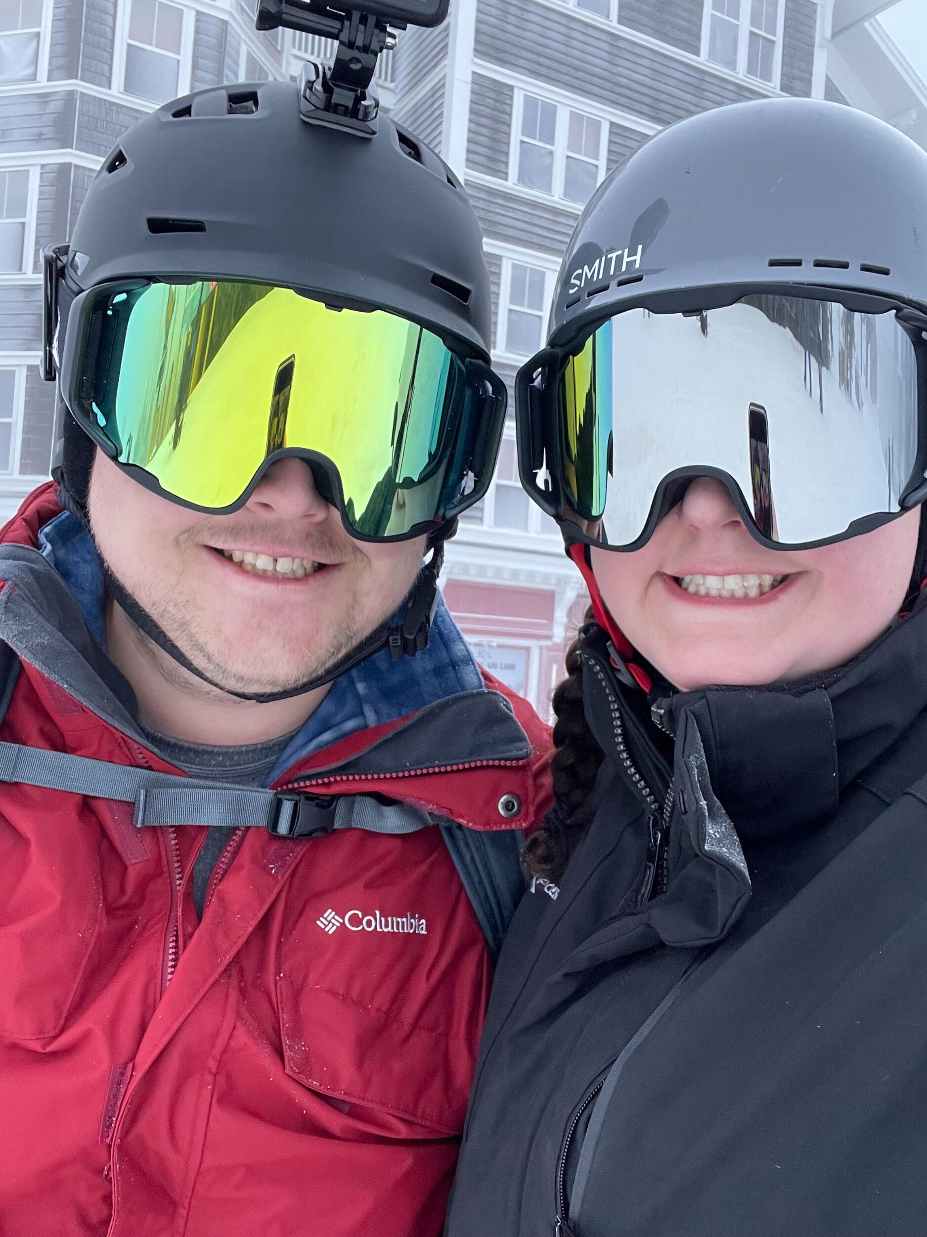 Brett took Sarah on her first ski trip! She was overconfident and thought she could keep up with Brett even though he had skied his whole life. 