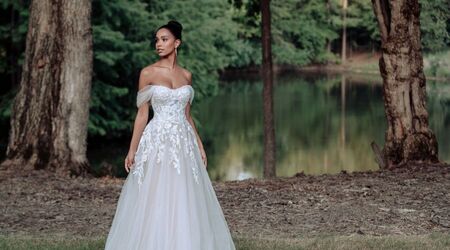 We just can't decide! 😍⁠ Our PERLA gown as seen in Ivory/Nude