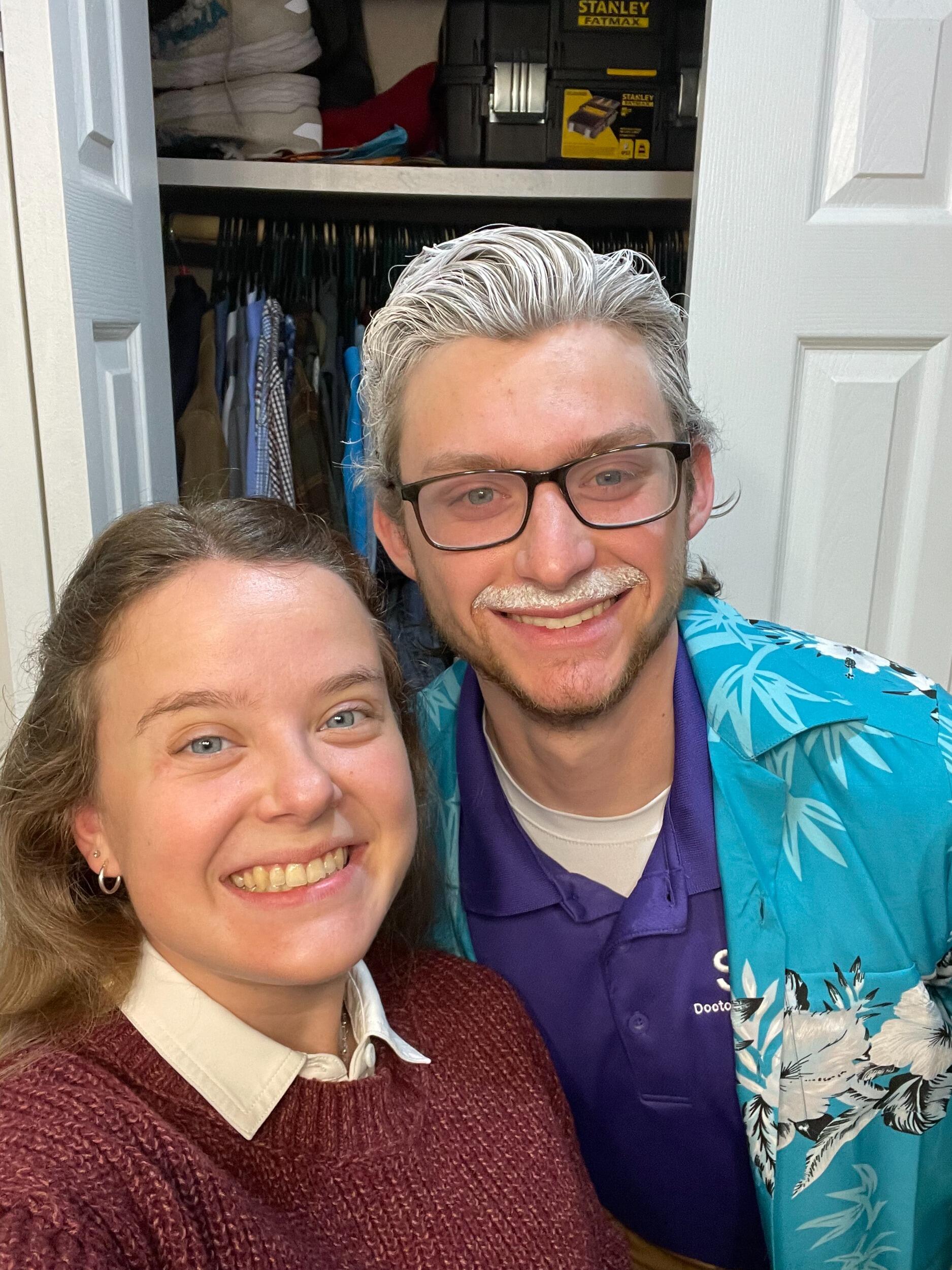 Halloween, Matt dressed as one of his professors and Maria dressed as Hermione from Harry Potter.