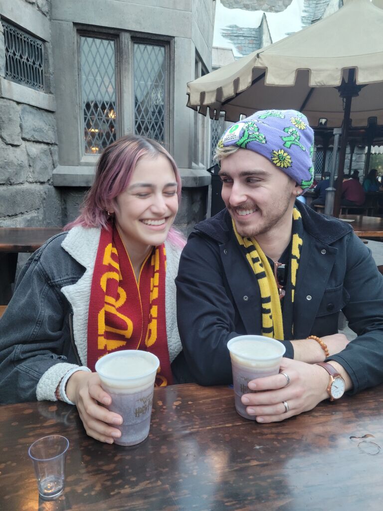 We both share a love for theme parks and Universal Studios was a great visit for the holidays. #GryffindorHufflepuff