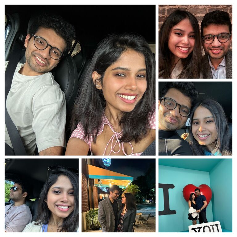 Sanjith's version: As time passed their connection grew stronger. When he finally confessed his love for her after 6 months, she was overjoyed.
____________________________________________
Varshini's version: As I went from watching Grey’s Anatomy while doing my assignments to actually learning what it’s like to date a doctor, I found myself waiting every day for that one phone call. We had only met a few times before he asked me to be his girlfriend (long distance, sigh 😞), but Sanjith wears his heart on his sleeve, never fails to make me smile, and always keeps the surprises coming! I love you, Sanjith ❤️