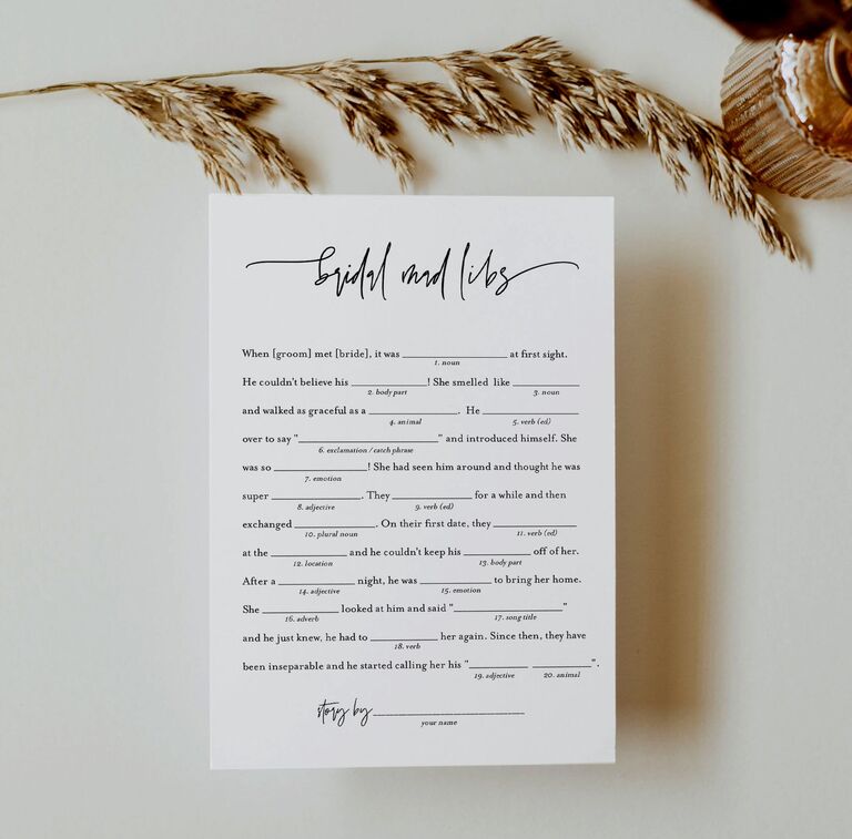 Bridal Shower Mad Libs Game