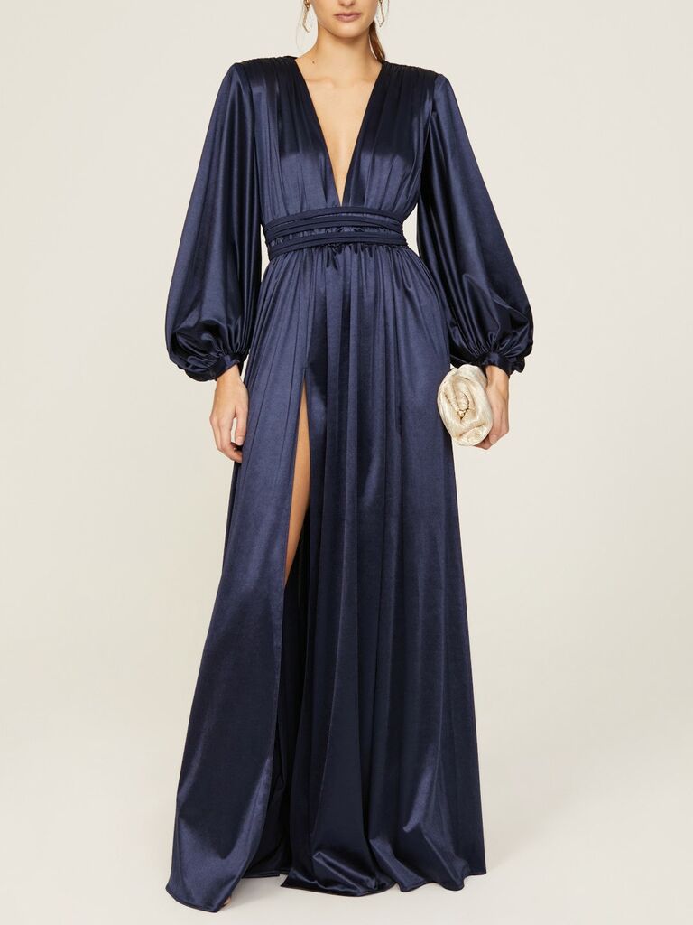Bronx and Banco navy V-neck formal wedding guest dress 