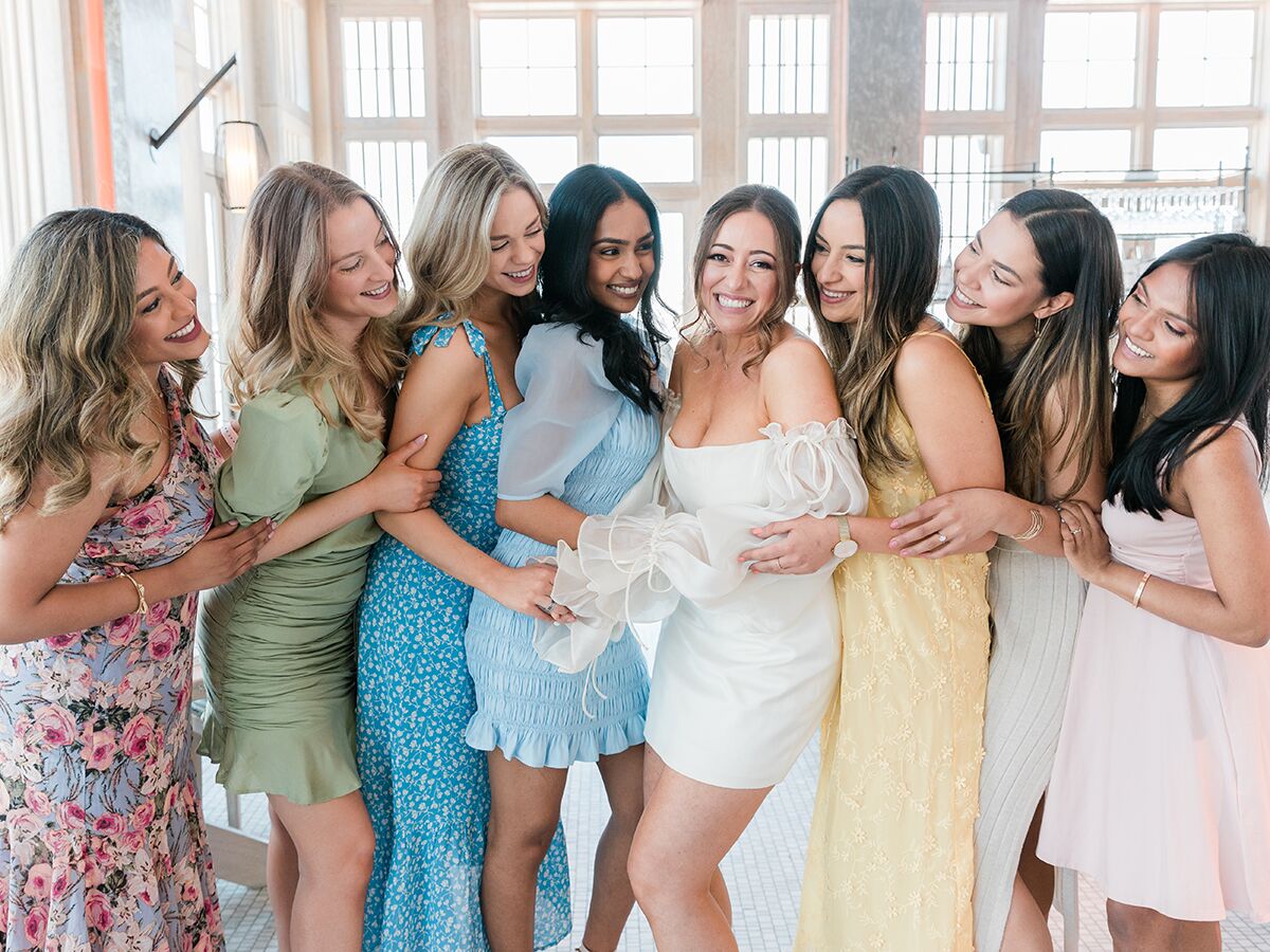bride and bridesmaids at a bridal shower