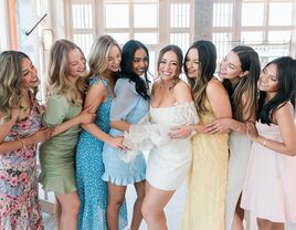 bride and bridesmaids at a bridal shower