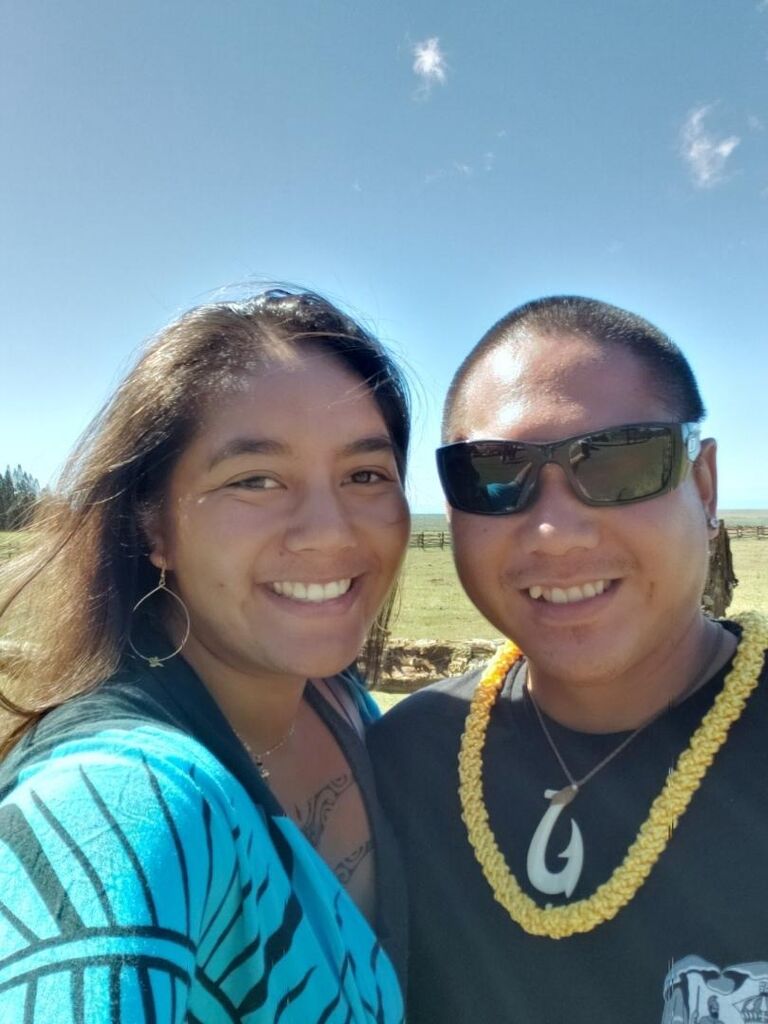 Selfie of Joey getting leid at church for his first time there. 