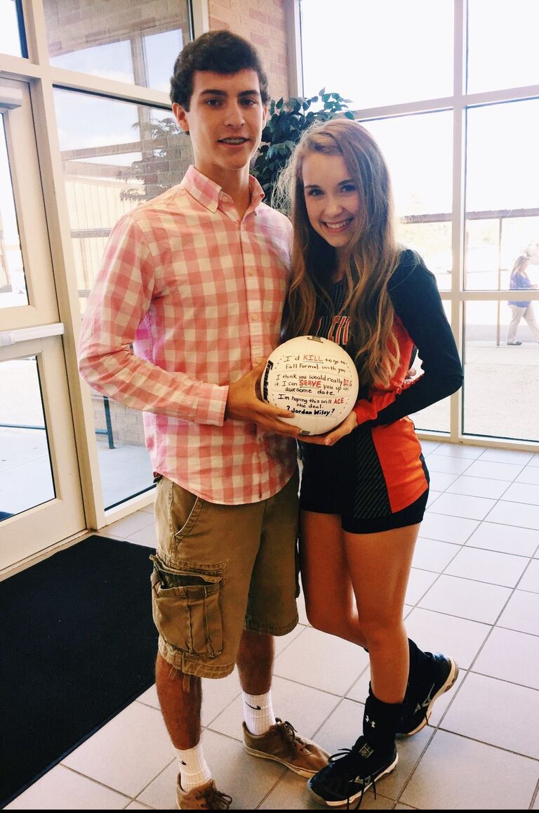 The first photo of Jordan and Julia! Jordan asked Julia to the fall formal at her volleyball game!