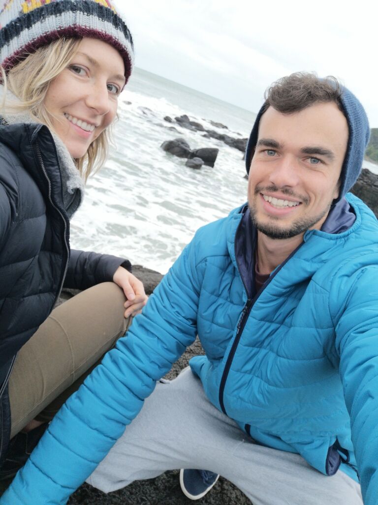 Our first trip together, to Raglan, New Zealand.