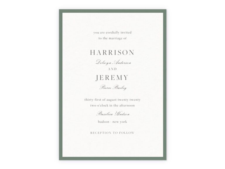 Thin sage border detail with cursive and simple serif type on white background