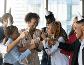 Coworkers enjoying office bridal shower party