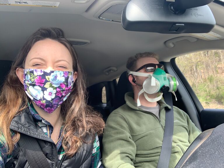The classic "mask photo" from the COVID-19 pandemic. 