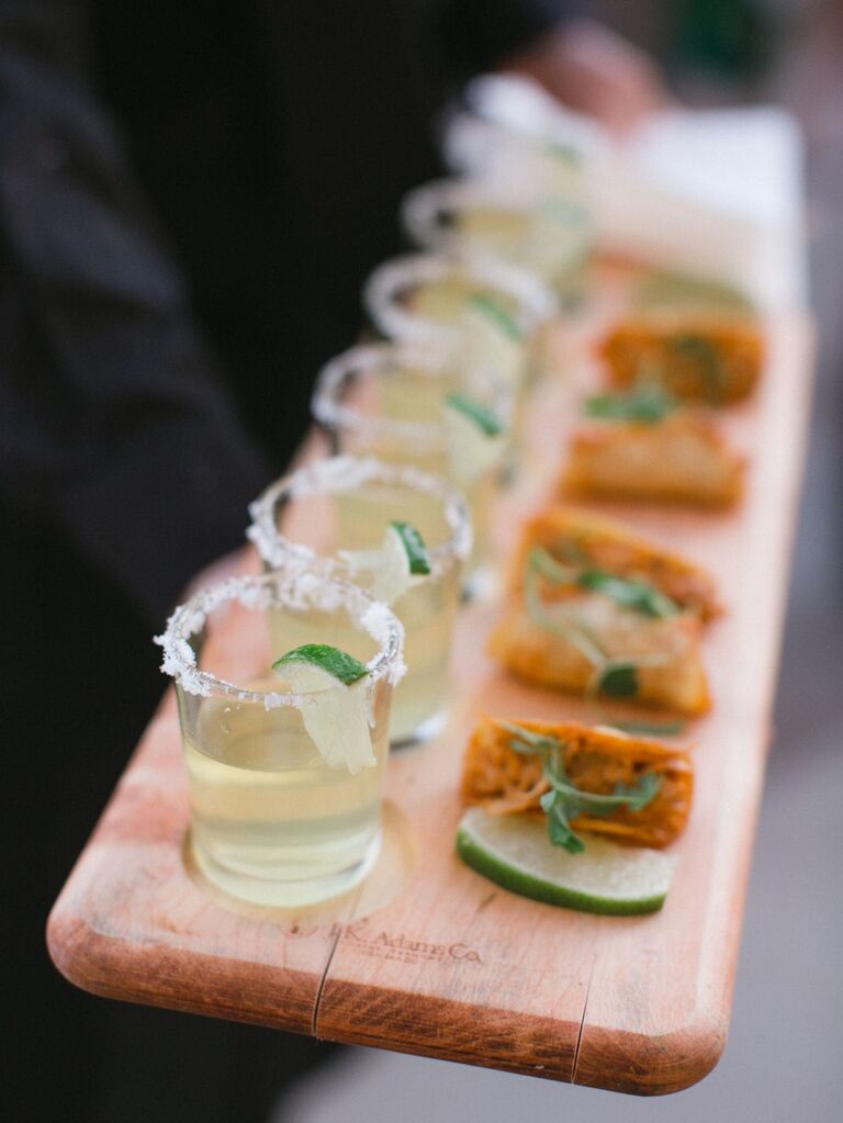 Mini tacos paired with tequila shots. 