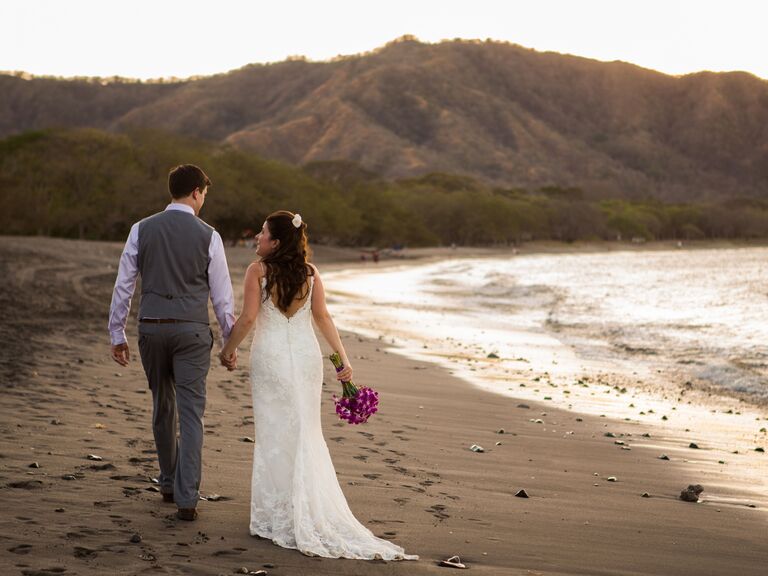 Couple on beach in Costa Rica destination wedding.
