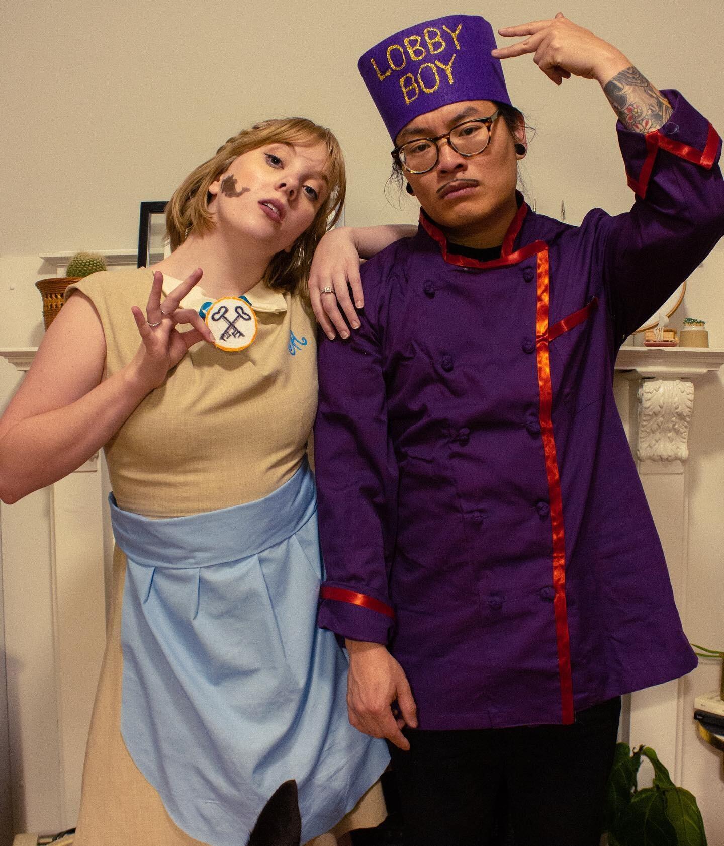 K&T go as Zero and Agatha from The Grand Budapest Hotel for Halloween.
