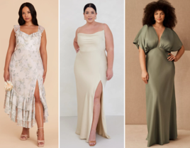 Collage of three gorgeous plus-size bridesmaid dresses