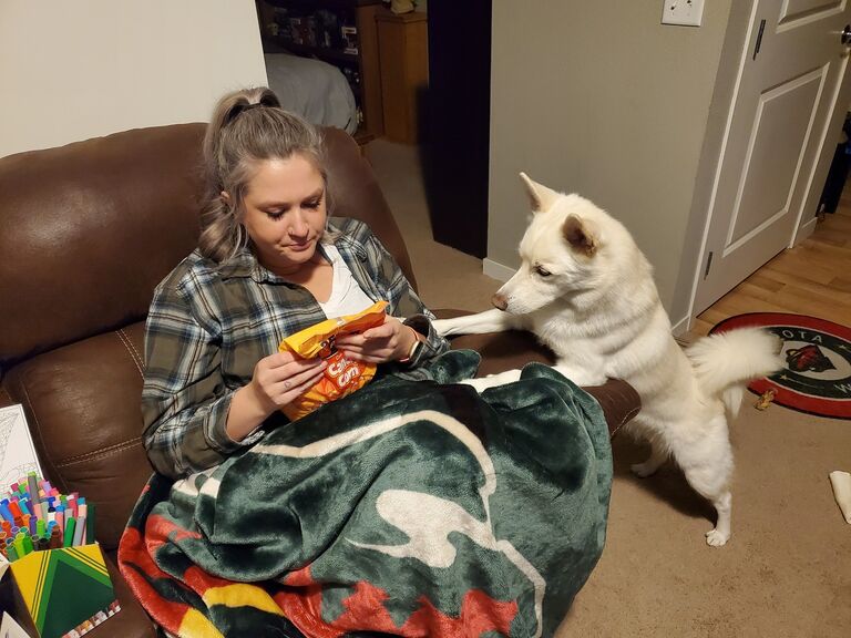 Miki enjoys candy corn after Blake made a late night run to suit her sudden craving. Kota hopes for Miki to share.