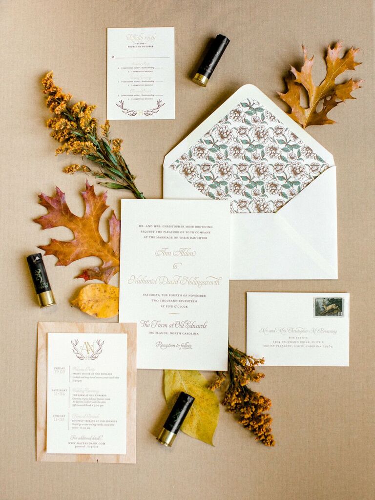 Fall-inspired wedding invitation suite