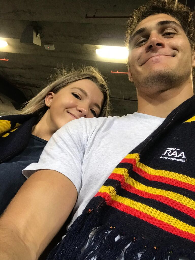 First time meeting Hannah's family. Obviously, it was at a Crows game. #CROM