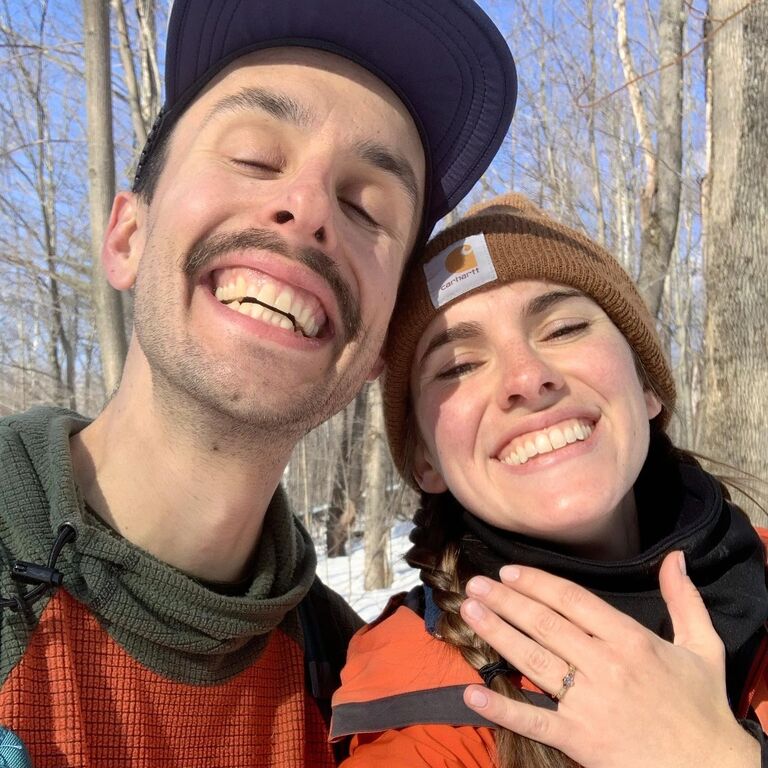 We got engaged while cross country skiing at the Blueberry Hill Outdoor Center in Vermont!