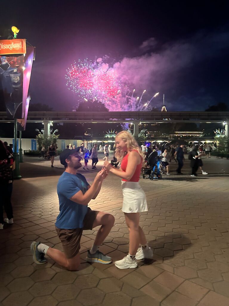 Happily Ever After | 
Jake was very busy trying to hide Renee's ring in different places all day (backpack - pockets - bag - back to backpack ).
He proposed to Renee during the fireworks at their favorite and most magical place