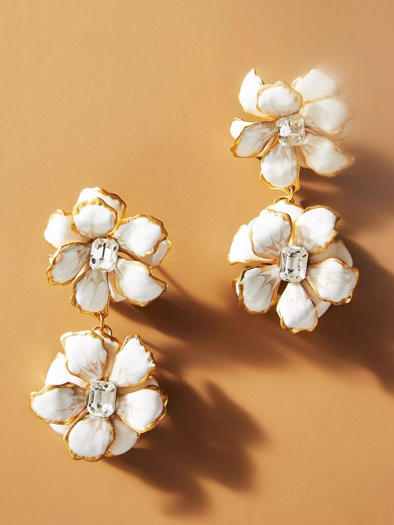 double drop floral statement wedding earrings made of 18-karat gold brass