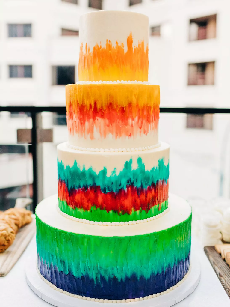 Vibrant colorful tiered wedding cake