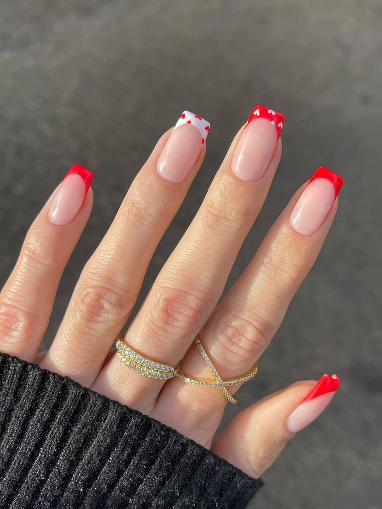 White and red French tip nails