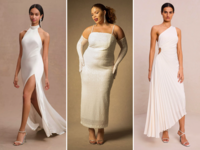 Three white reception dresses