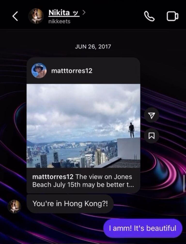 The Instagram message that started it all!
"Technically' meeting while we were both in Hong Kong.