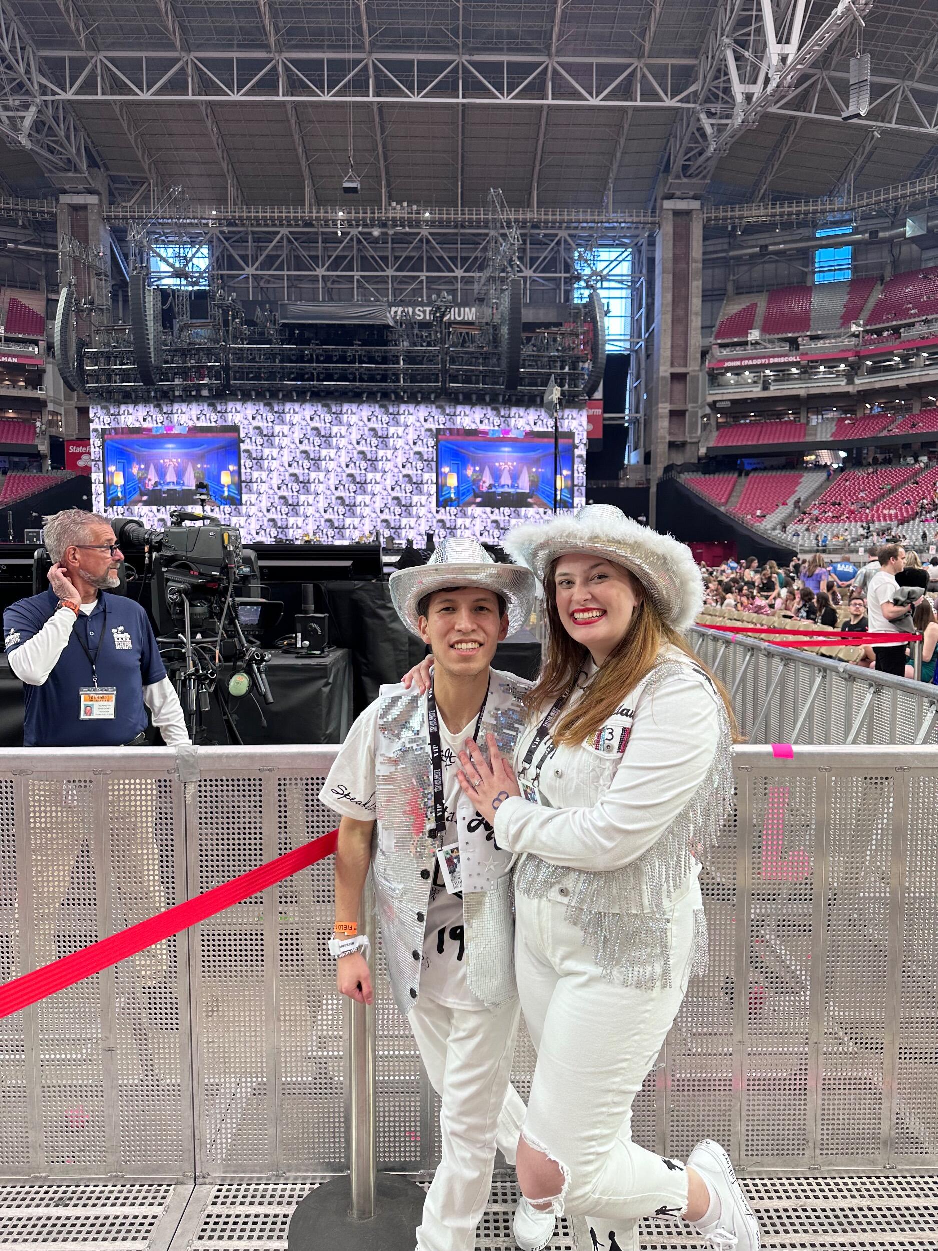Katrina and Cecilio attended their first Taylor Swift concert together!! As a dedicated Taylor Swift fan, Katrina has been to Swift's RED tour, 1989 world tour, and reputation stadium tour in the past. She was looking forward to attending Lover Fest before it was canceled due to COVID. When the opportunity came to see Swift live for the first time in nearly 5 years, Katrina jumped at the chance! She made the couple some Swift themed outfits and the two attended the Eras Tour Concert for the first time! The show was 3.5 hours and due to all the excitement, Katrina got sick and the couple had to leave the show a tad early. 