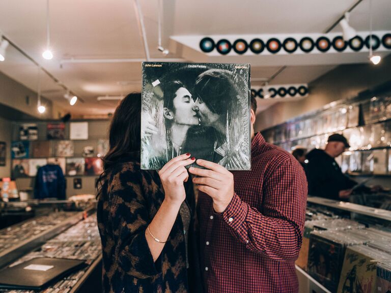 A Quirky Engagement Photo Shoot in a Record Store