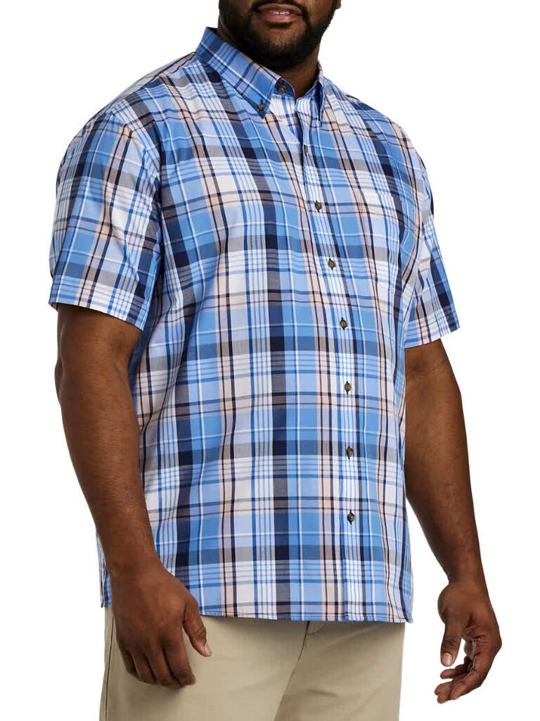 A blue plaid short sleeved shirt from DXL
