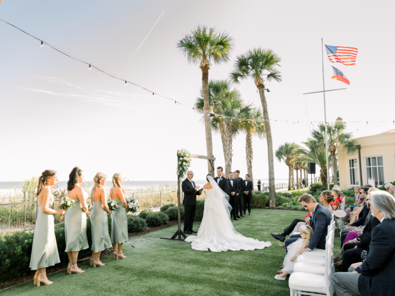 wedding on the lawn at King & Prince resort in Georgia