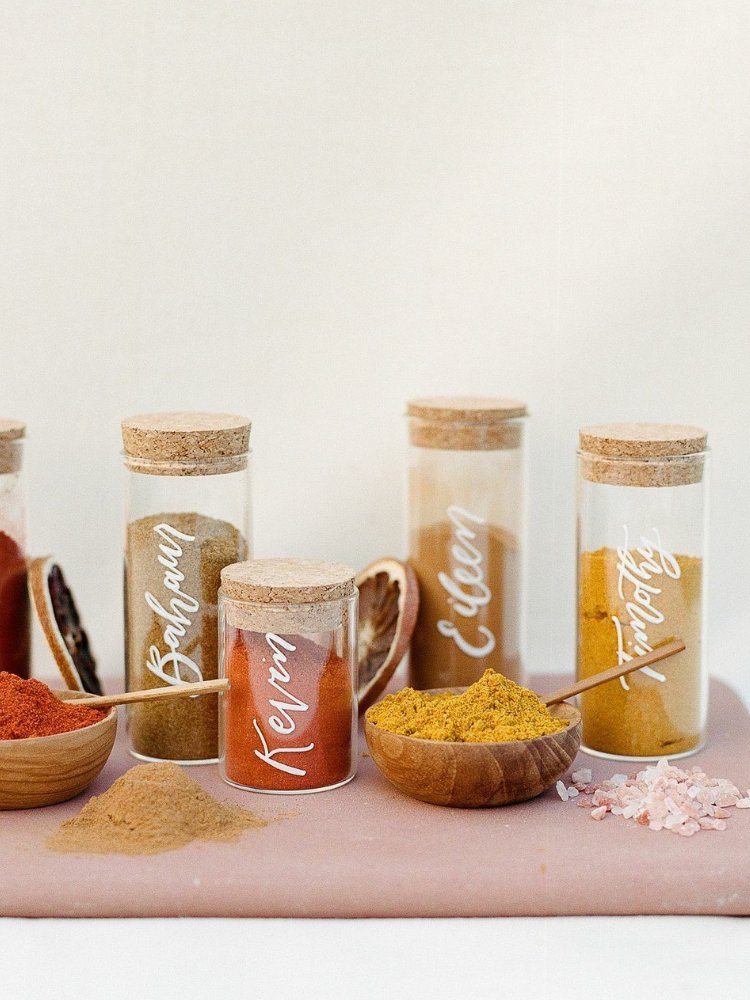 Calligraphed spice containers