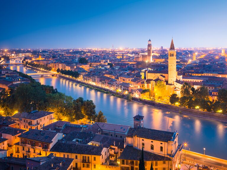 A romantic aerial view of Verona, Italy