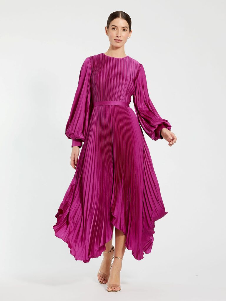 Mac Duggal purple pleated maxi dress